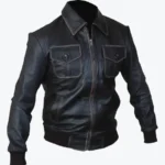 Men’s Turn Down Collar Bomber Leather Jacket Side - Rare Jackets