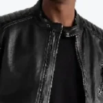 Men's V Racer Logo Appliquéd Leather Jacket Collar Rare Jacket