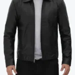 Men’s Vintage Burr Black Shirt Collar Leather Jacket