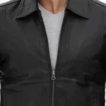 Men’s Vintage Burr Black Shirt Collar Leather Jacket Collar