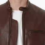 Men’s Vintage Dark Brown Leather Jacket Collar Rare Jacket