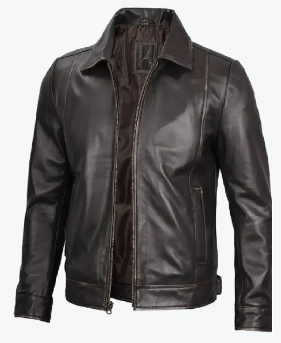 Mens Vintage Leather Rub Off Brown Casual Jackets Rare Jacket