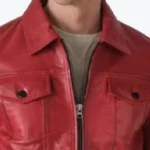 Mens Vintage Red Trucker Leather Jacket Collar Rare Jacket