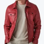 Mens Vintage Red Trucker Leather Jackets Rare Jacket