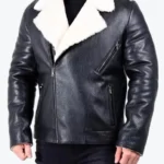 Men’s White Faux Fur Black Leather Jacket Rare Jacket