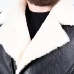 Men’s White Faux Fur Black Leather Jacket Collar Rare Jacket