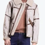 Mens White Waxed Leather Aviator Jacket Fronts