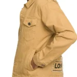 Mens World Tour City Patch Light Brown Denim Jacket Side - Rare Jackets