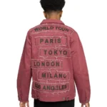 Shop The Mens World Tour City Patch Pink Denim Jacket - Rare Jackets