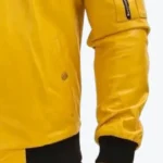Mens Yellow Lambskin Leather Bomber Jacket Sleeves Rare Jacket