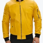 Mens Yellow Lambskin Leather Bomber Jackets Rare Jacket