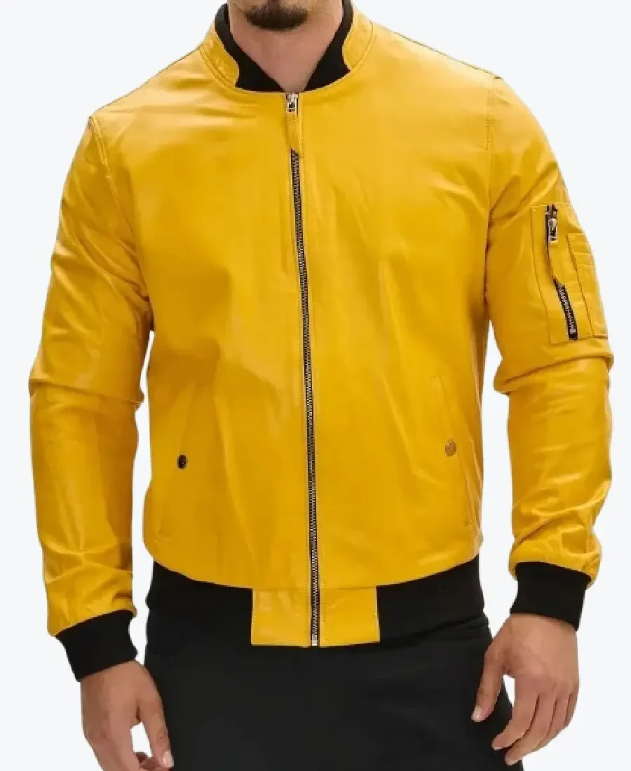 Mens Yellow Lambskin Leather Bomber Jackets Rare Jacket