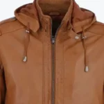 Michael Mens Tan Bomber Hooded Leather Jacket Collar Rare Jacket