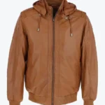 Michael Mens Tan Bomber Hooded Leather Jackets Rare Jacket