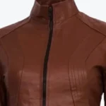 Moras Women’s Brown Leather Jacket Collar Rare Jacket
