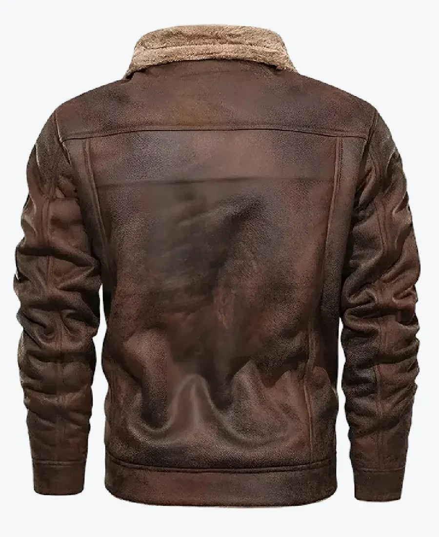 Nathan Men’s Distressed Brown G-1 Bomber Leather Jacket Back - Rare Jackets
