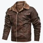 Nathan Men’s Distressed Brown G-1 Bomber Leather Jacket Front - Rare Jackets