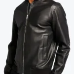 New Men’s Black Bomber Leather Jacket Side - Rare Jackets