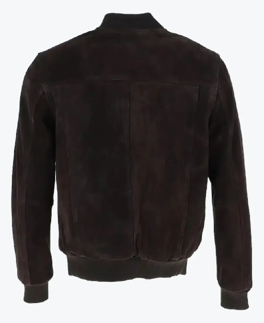 Trevor Mens Dark Brown Suede Bomber Jacket Back - Rare Jackets