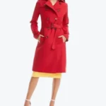 Alice Braga Red Wool Duster Trench Coat Front - Rare Jackets