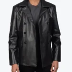 Men Bailey Black Leather Peacoat Front - Rare Jackets
