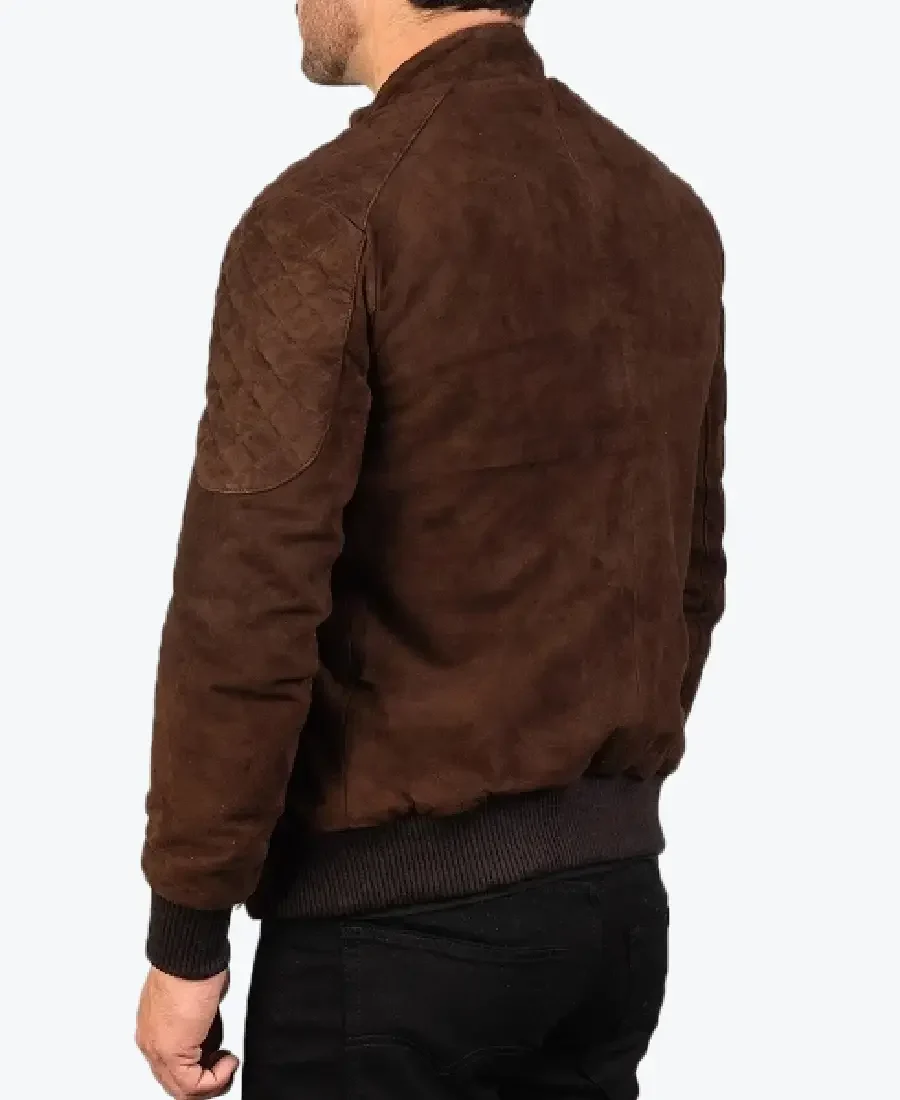 Men's Mocha Sven Suede Bomber Jacket Back - Rare Jackets