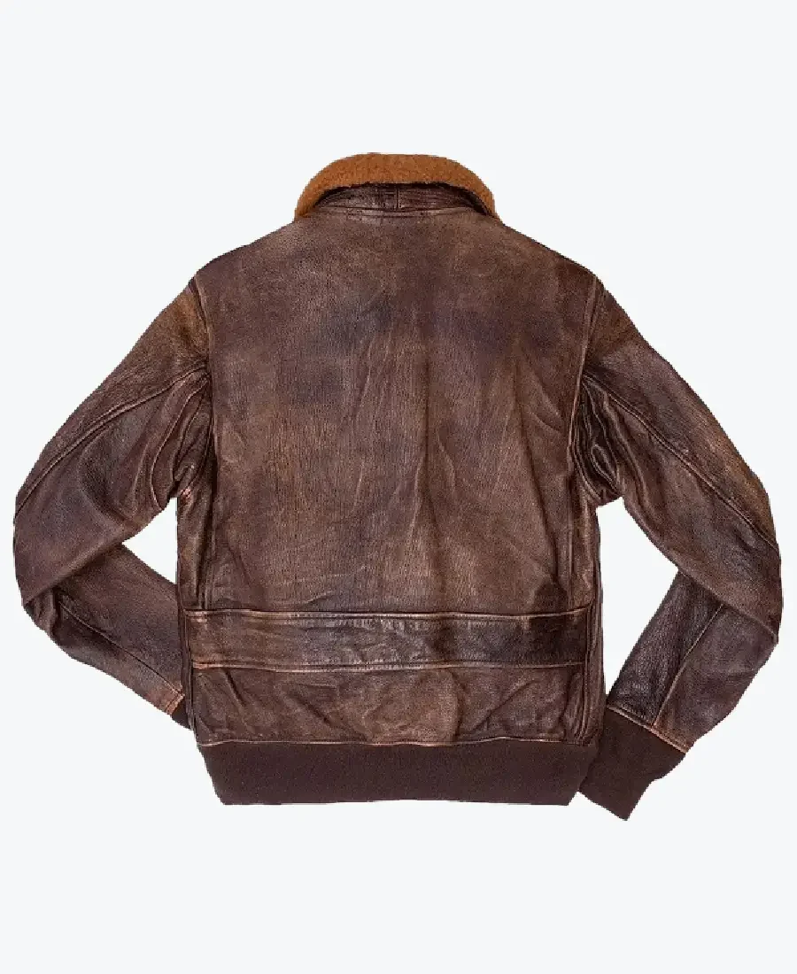 Paul Men’s Distressed Brown G-1 Bomber Leather Jacket Back - Rare Jackets
