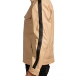 Men's Black Stripe Beige Leather Jacket Side - Rare Jackets