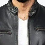 Raven Black Slim fit Biker Leather Jacket Collar Rare Jacket