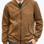 Reginald Mens Brown Bomber Suede Leather Jacket Front - Rare Jackets