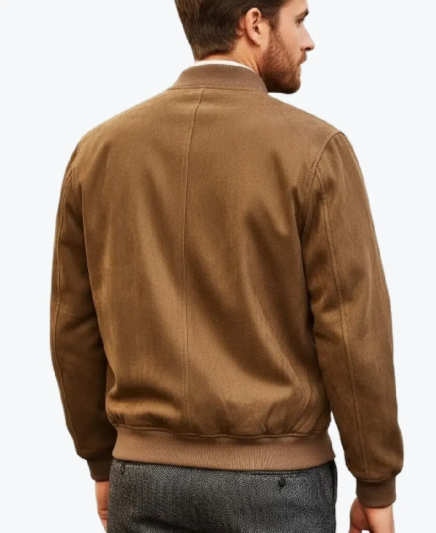 Reginald Mens Brown Bomber Suede Leather Jacket back - Rare Jackets
