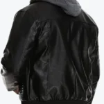 Rommy Black Hooded Leather Bomber Jacket Back - Rare Jackets