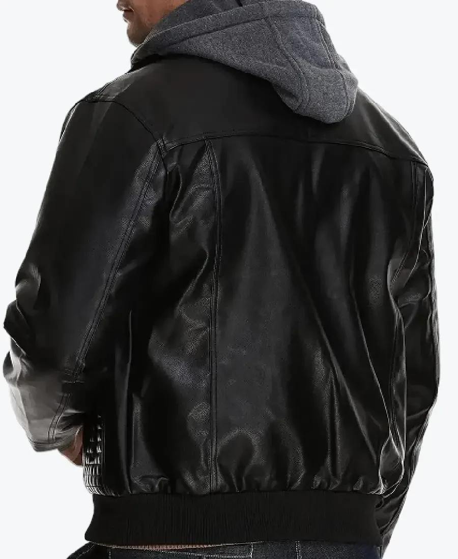 Rommy Black Hooded Leather Bomber Jacket Back - Rare Jackets