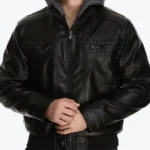 Rommy Black Hooded Leather Bomber Jacket Front - Rare Jackets