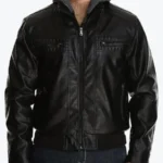 Rommy Black Hooded Leather Bomber Jacket Front - Rare Jackets