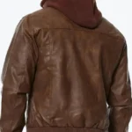 Rommy Brown Hooded Leather Bomber Jacket Back