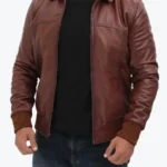 Ronald Men’s Distressed Brown Bomber Leather Jacket Front - Rare Jackets