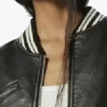Rosa Women’s Black Leather Varsity Jacket Collar Rare Jacket
