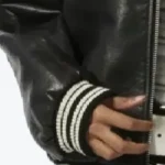 Rosa Women’s Black Leather Varsity Jacket Sleeves Rare Jacket