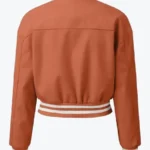 Sara Women’s Orange Leather Varsity Jacket Back - Rare Jackets
