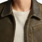 Mens Olive leather jacket Collar - Rare Jackets