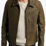 Mens Olive leather jacket - Rare Jackets