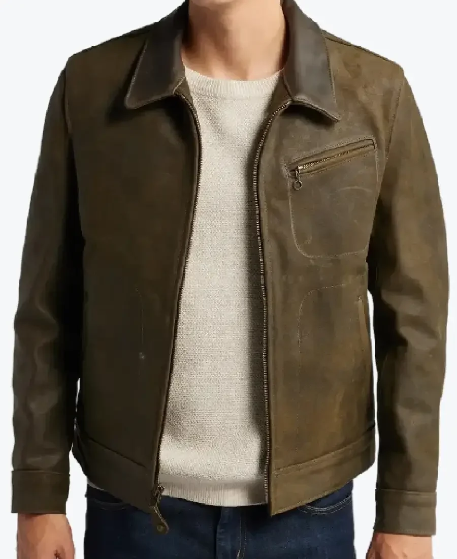 Mens Olive leather jacket - Rare Jackets