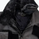 Shadow G-1 Distressed Black Aviator Leather Jacket Collar