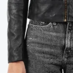 Sharon Women’s Black Leather Jacket Sleeves Rare Jacket
