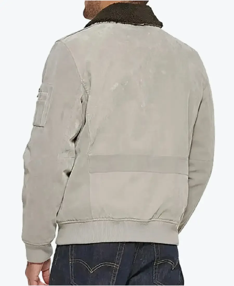 Shawn Men’s Mud White Bomber Suede Jacket Back - Rare Jackets