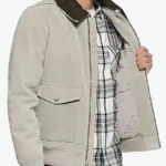 Shawn Men’s Mud White Bomber Suede Jacket Side - Rare Jackets