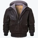 Shop The Andrew Mens Dark Brown Bomber Hooded Leather Jacket - Rare Jackets