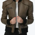 Shop The Betty Womens Brown Bomber Leather Jacket - Rare Jackets