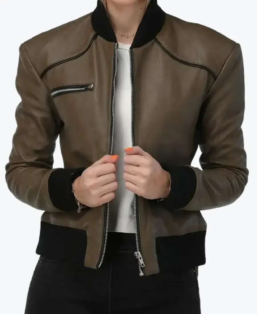 Shop The Betty Womens Brown Bomber Leather Jacket - Rare Jackets